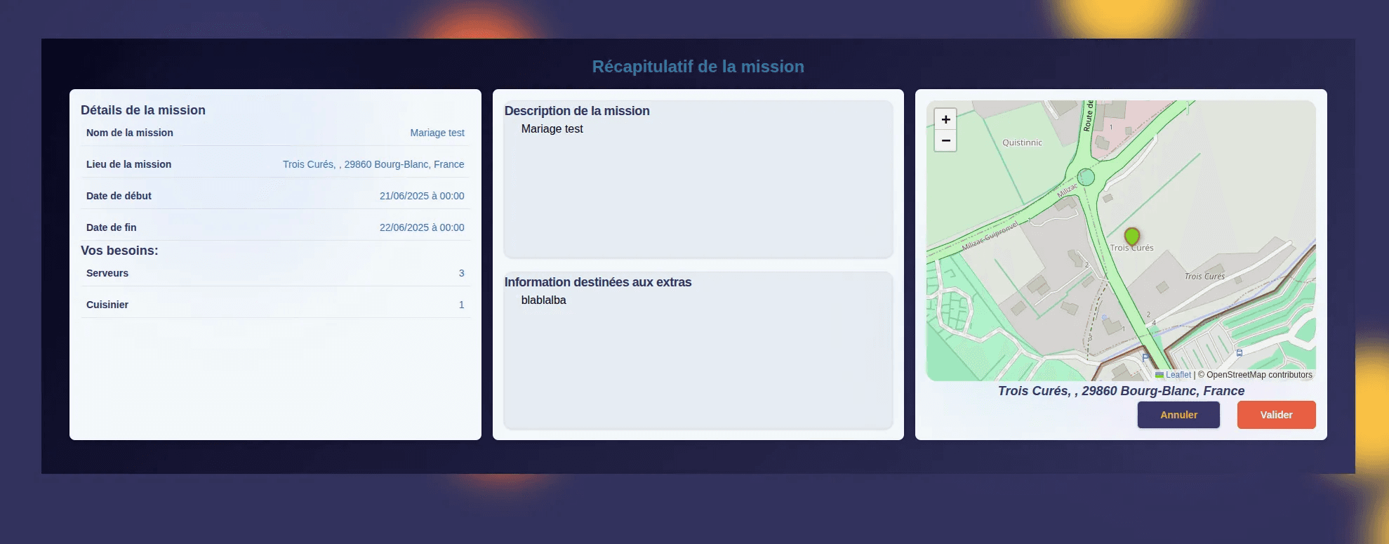 Résultat final validation de mission Cet Extra