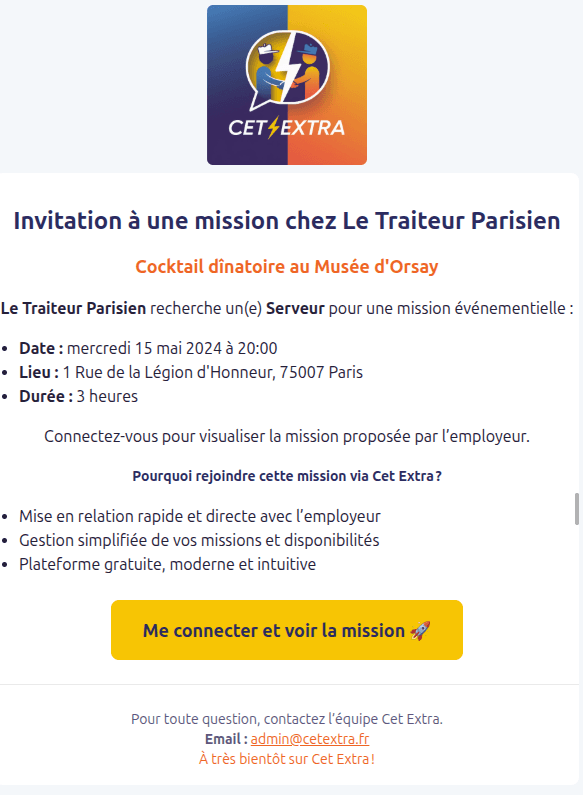 Email d'invitation à une mission